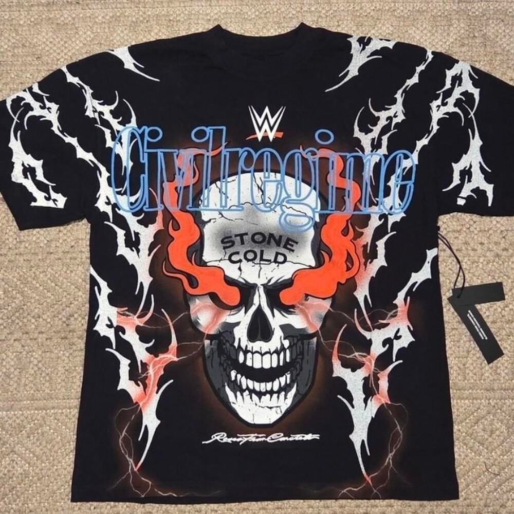 Civil Regime x WWE Stone Cold 3:16 Skull T-Shirt Black Medium Streetwear Tee NWT